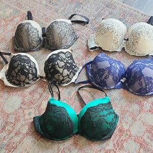 Victoria's Secret Lace Push-Up Bras in Black, Cream, Blue, Green
